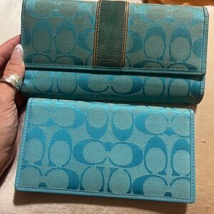 Y2K Coach Teal Signature Wallet & Checkbook Cover